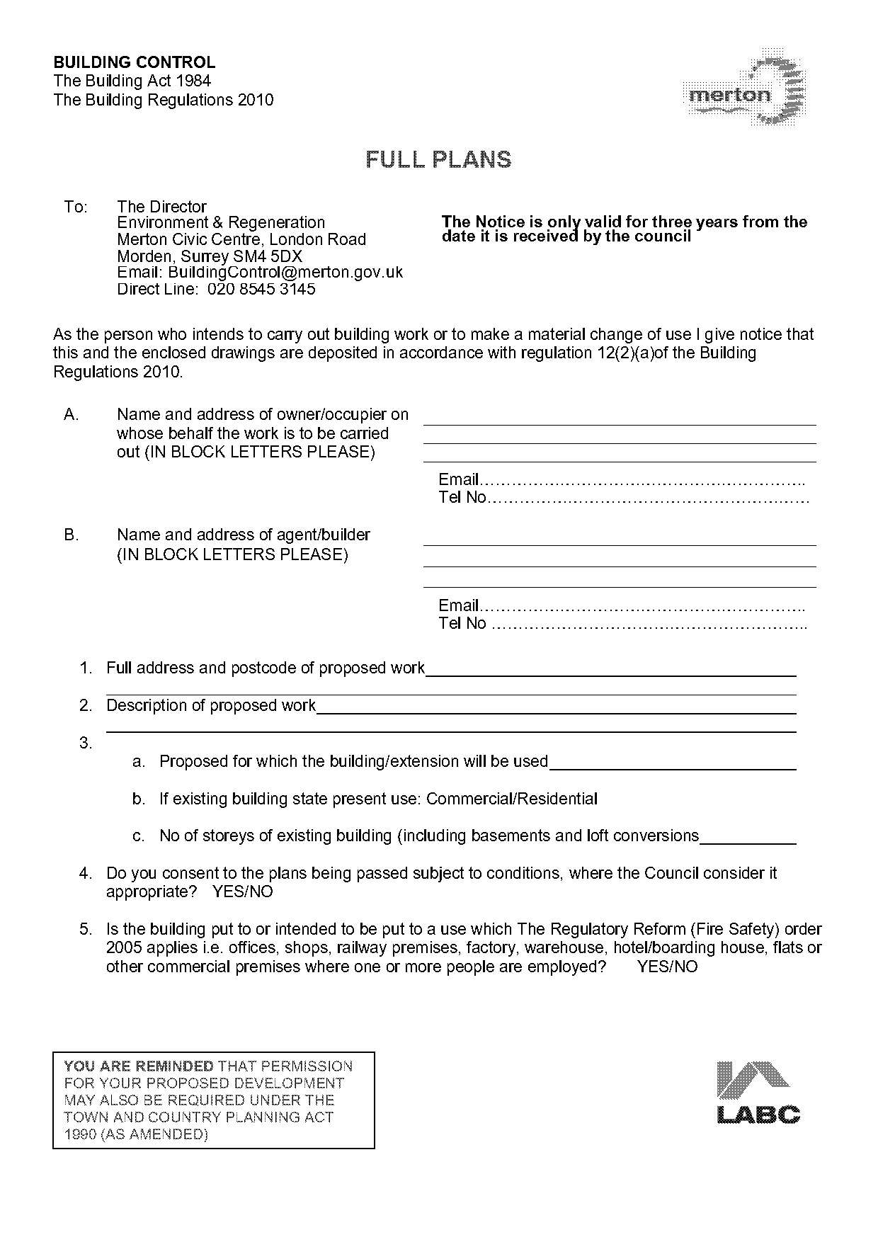 full building plans application merton