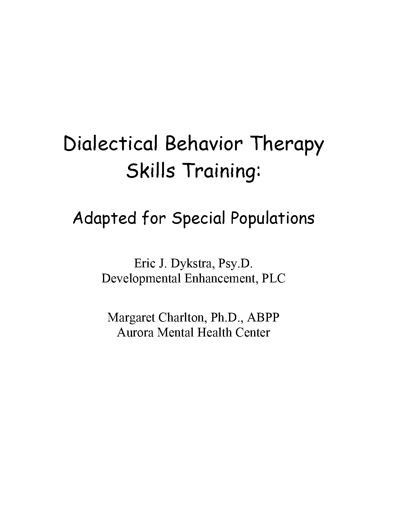 dialectical behavior therapy handbook pdf